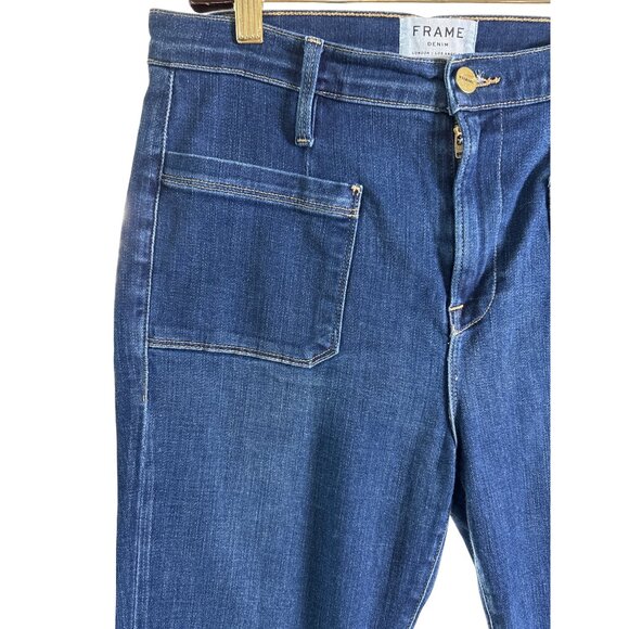 Frame Denim Le Bardot Crop Flare Size 29‎ Jeans Patch Pocket Raw Hem $240 Menara - Picture 2 of 11